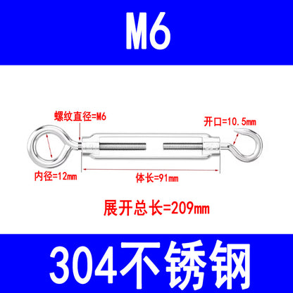 304 Stainless Steel Turnbuckle OC Open Body Turnbuckle for Tightening Steel Rope and Chain Tensioners M6-M20