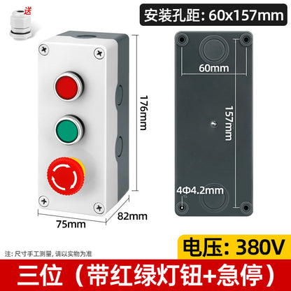 Pushbutton switch box with indicator light, heightened emergency stop industrial pushbutton indicator box, outdoor waterproof box, start button control box