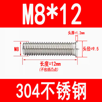 PT type 304 stainless steel welded screws, including welded studs, spot welded studs, and welded bolts (M3, M4, M5, M6, M8).