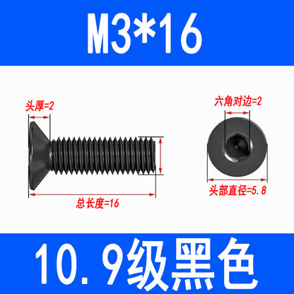 10.9 grade flat head socket head cap screws, high strength countersunk head screws, flat cup bolts M3 M4 M5 M6 M8 M10 M12