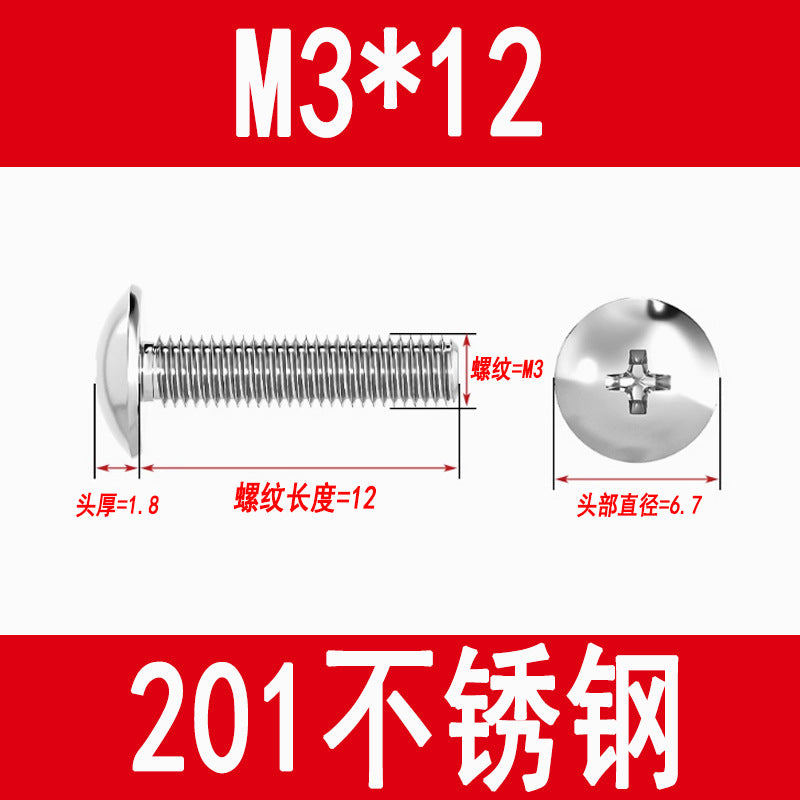 201 Stainless Steel Large Flat Head Screws Tm Mushroom Head Screws Cross Umbrella Head Machine Screws M3M4M5M6