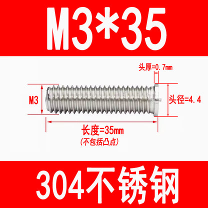 PT type 304 stainless steel welded screws, including welded studs, spot welded studs, and welded bolts (M3, M4, M5, M6, M8).