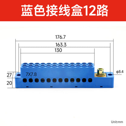 FJ6/SDGW Blue Junction Box Single-Pole 1 Input 4 Outputs 6 Outputs 9 Outputs 12 Outputs 15 Outputs Terminal Block State Grid