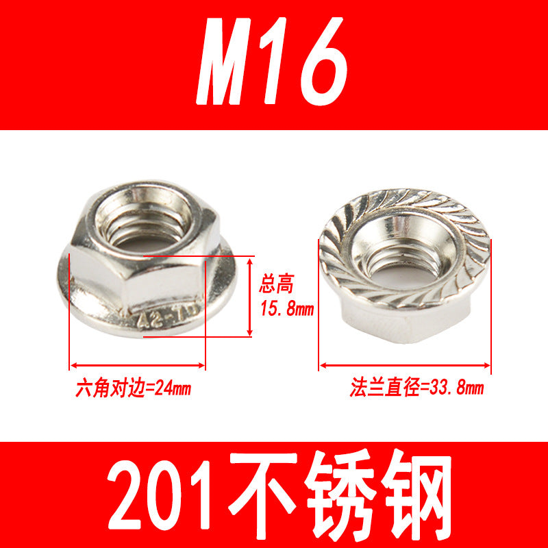Manufacturer 201 Stainless Steel Flange Nut Hexagonal Padded Nut Anti-Slip Nut M3M4M5M6M8M10M12M14