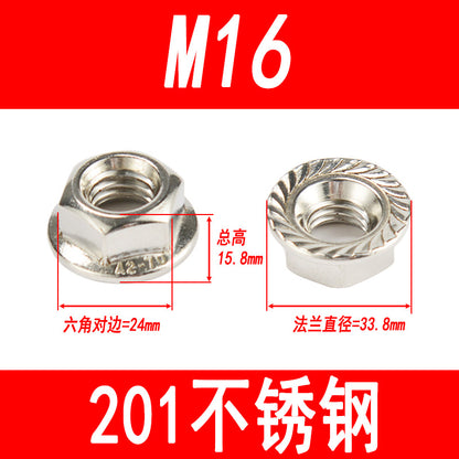 Manufacturer 201 Stainless Steel Flange Nut Hexagonal Padded Nut Anti-Slip Nut M3M4M5M6M8M10M12M14