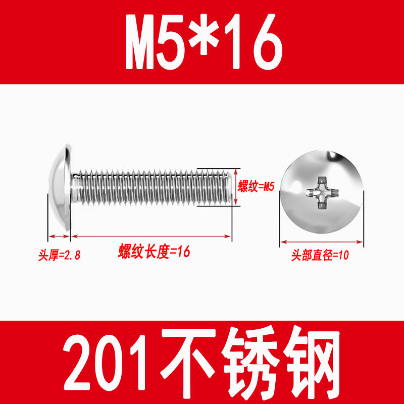 201 Stainless Steel Large Flat Head Screws Tm Mushroom Head Screws Cross Umbrella Head Machine Screws M3M4M5M6