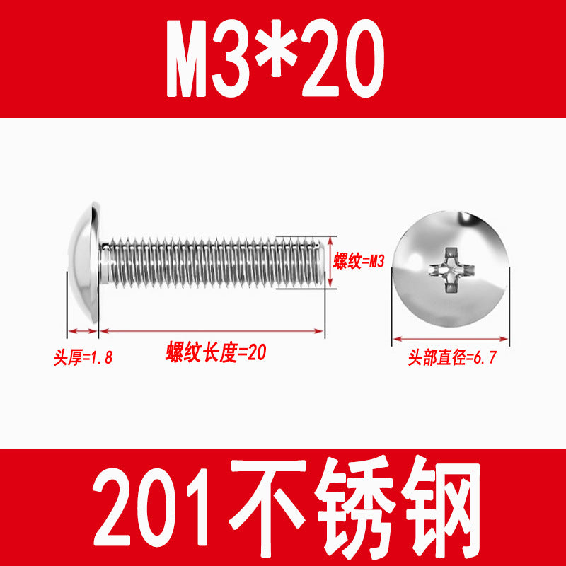201 Stainless Steel Large Flat Head Screws Tm Mushroom Head Screws Cross Umbrella Head Machine Screws M3M4M5M6