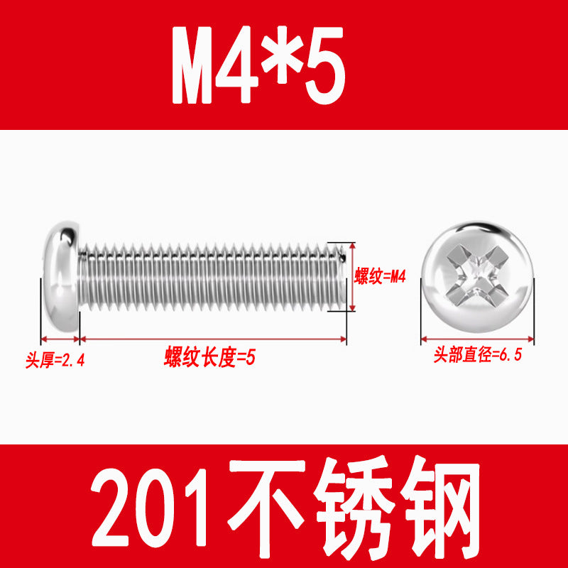 201 Stainless Steel Cross Round Head Screws Pan Head Cross Screws Machine Thread Cross Slot Screws M3M4M5M6M8