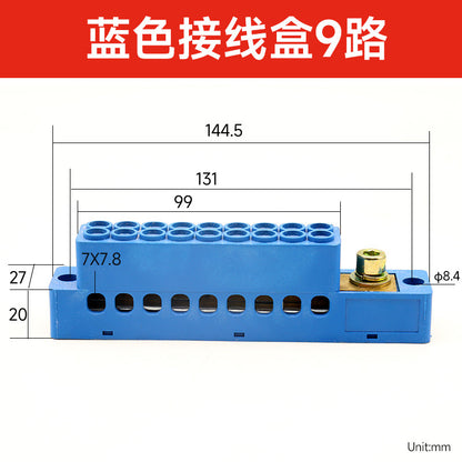 FJ6/SDGW Blue Junction Box Single-Pole 1 Input 4 Outputs 6 Outputs 9 Outputs 12 Outputs 15 Outputs Terminal Block State Grid