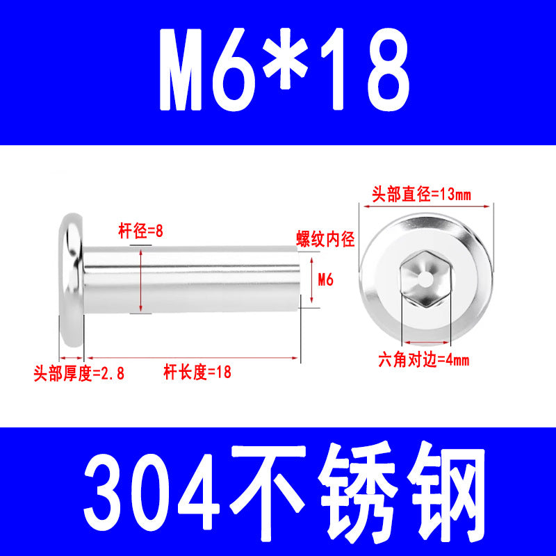 304 Stainless Steel Flat Head Beveled Hex Socket Nuts for Furniture Parting and Clamping M3 M4 M5 M6 M8