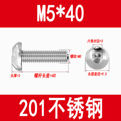 201 Stainless Steel Half-Round Head Hexagon Socket Screws Pan Head Mushroom Head Screws Round Cup Bolts M3M4M5M6M8M10