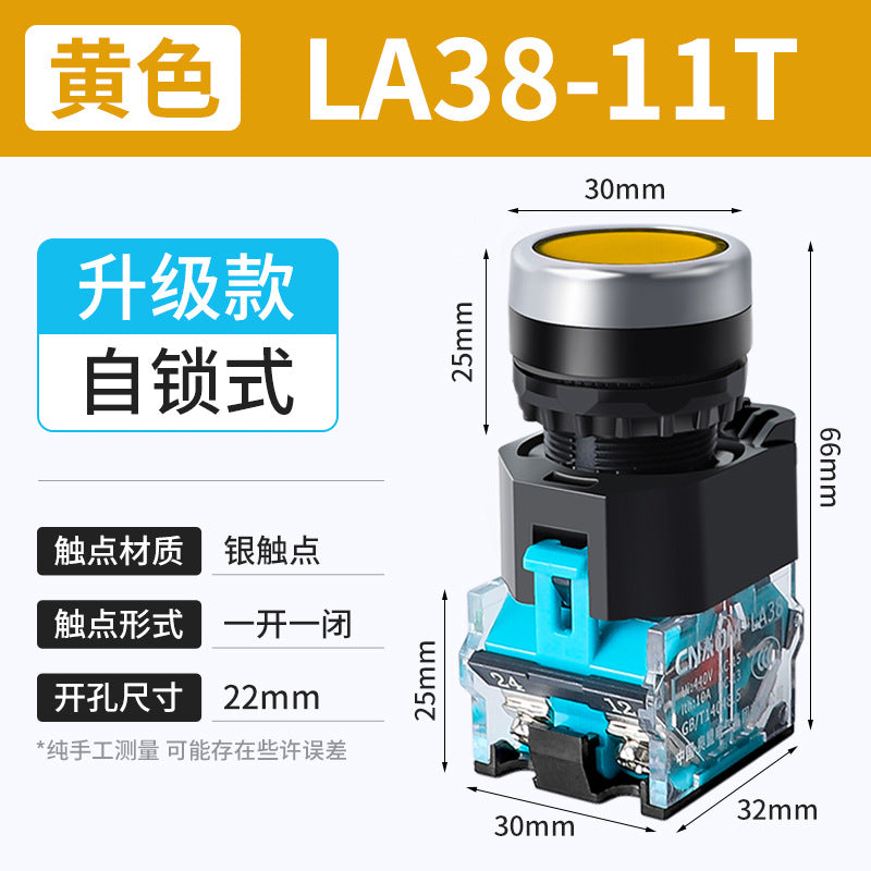 LA38-11BN Round Flat-Head Push Button Switch, Self-Resetting, Jog, Self-Locking, Start/Stop, with Symbols and Markings 22