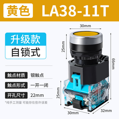 LA38-11BN Round Flat-Head Push Button Switch, Self-Resetting, Jog, Self-Locking, Start/Stop, with Symbols and Markings 22