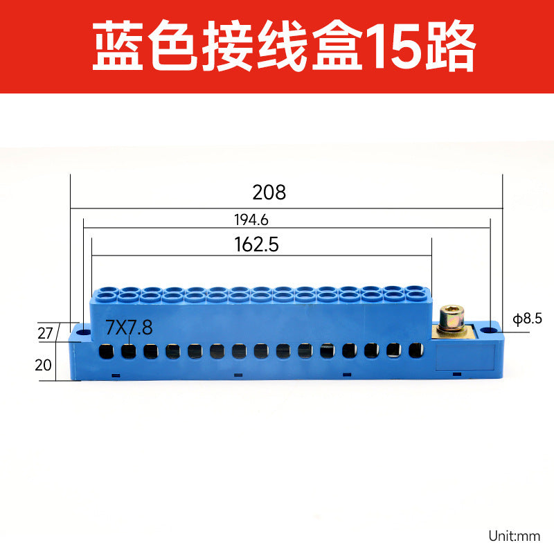 FJ6/SDGW Blue Junction Box Single-Pole 1 Input 4 Outputs 6 Outputs 9 Outputs 12 Outputs 15 Outputs Terminal Block State Grid
