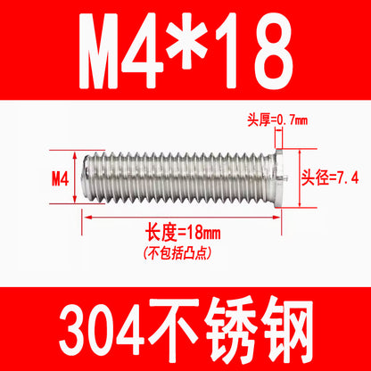 PT type 304 stainless steel welded screws, including welded studs, spot welded studs, and welded bolts (M3, M4, M5, M6, M8).