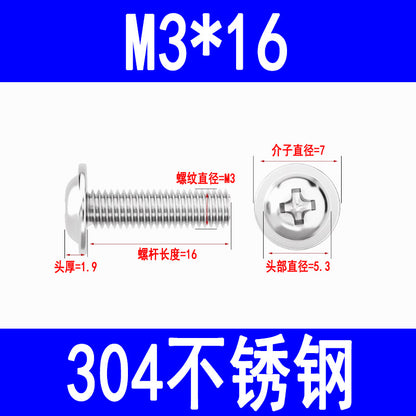 201/304 Stainless Steel Phillips Head Round Head Screw with Washer PWM Machine Screw Pan Head Phillips Head Machine Screw M3 M4 M5