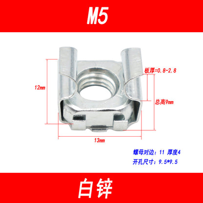 304 Stainless Steel Cage Nut, Floating Cage Nut, Square Clip Cabinet Nut, Galvanized M4, M5, M6, M8, M10
