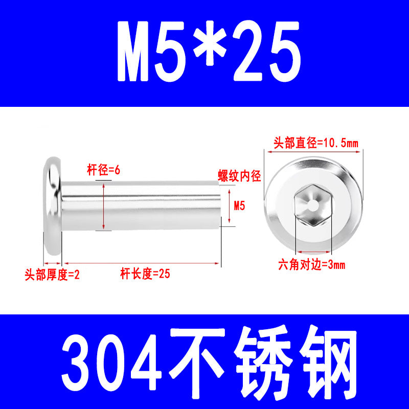 304 Stainless Steel Flat Head Beveled Hex Socket Nuts for Furniture Parting and Clamping M3 M4 M5 M6 M8