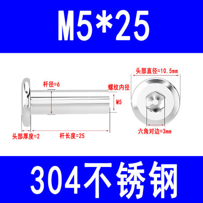 304 Stainless Steel Flat Head Beveled Hex Socket Nuts for Furniture Parting and Clamping M3 M4 M5 M6 M8