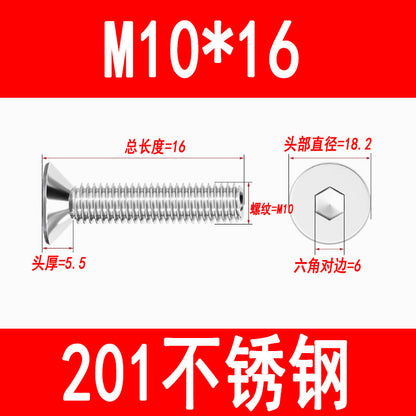 Manufacturer 201 Stainless Steel Countersunk Head Hexagonal Screws Flat Head Screws Machine Screws Flat Cup Bolts M5M6M8M10
