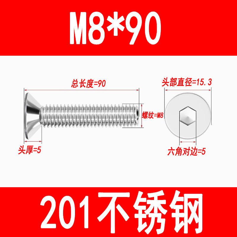 Manufacturer 201 Stainless Steel Countersunk Head Hexagonal Screws Flat Head Screws Machine Screws Flat Cup Bolts M5M6M8M10
