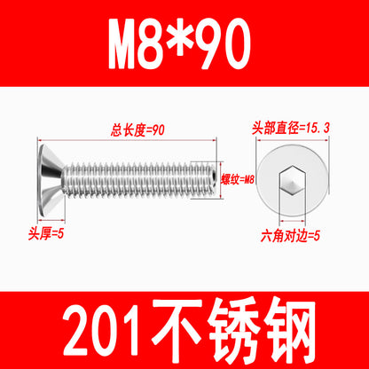 Manufacturer 201 Stainless Steel Countersunk Head Hexagonal Screws Flat Head Screws Machine Screws Flat Cup Bolts M5M6M8M10
