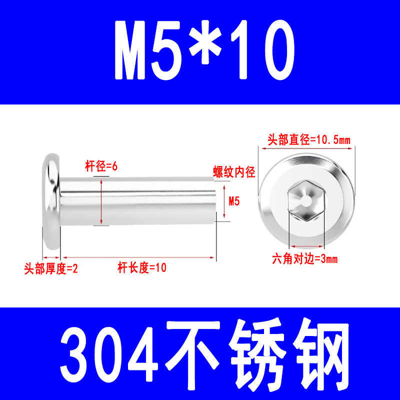 304 Stainless Steel Flat Head Beveled Hex Socket Nuts for Furniture Parting and Clamping M3 M4 M5 M6 M8