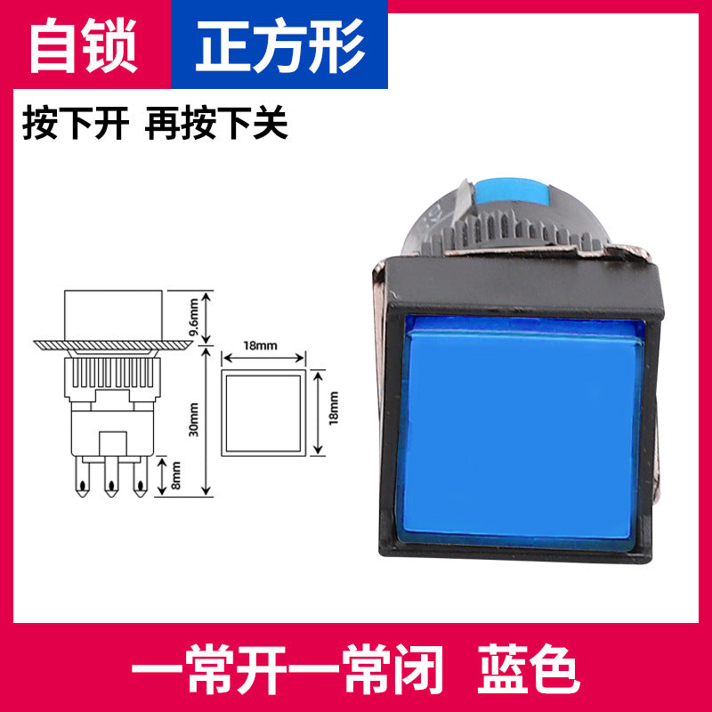 LA16Y-11 Self-resetting, self-locking, LA16-11 round 16mm mini push-button switch, square, on/off.
