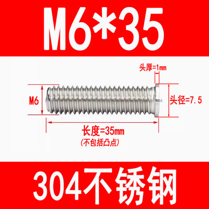 PT type 304 stainless steel welded screws, including welded studs, spot welded studs, and welded bolts (M3, M4, M5, M6, M8).