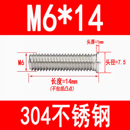PT type 304 stainless steel welded screws, including welded studs, spot welded studs, and welded bolts (M3, M4, M5, M6, M8).