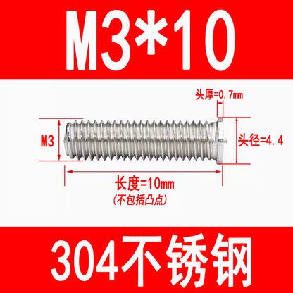 PT type 304 stainless steel welded screws, including welded studs, spot welded studs, and welded bolts (M3, M4, M5, M6, M8).