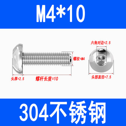 304 Stainless Steel Semi-round Head Hex Socket Head Screws Pan Head Screws Flat Round Head Mushroom Head Bolts M3 M4 M5 M6 M8