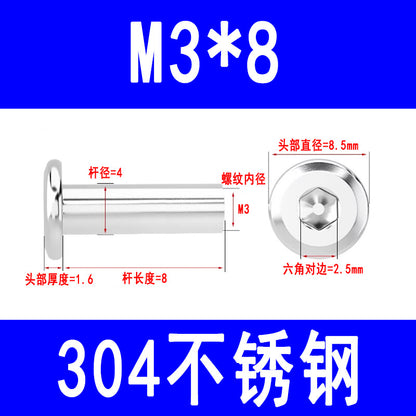 304 Stainless Steel Flat Head Beveled Hex Socket Nuts for Furniture Parting and Clamping M3 M4 M5 M6 M8
