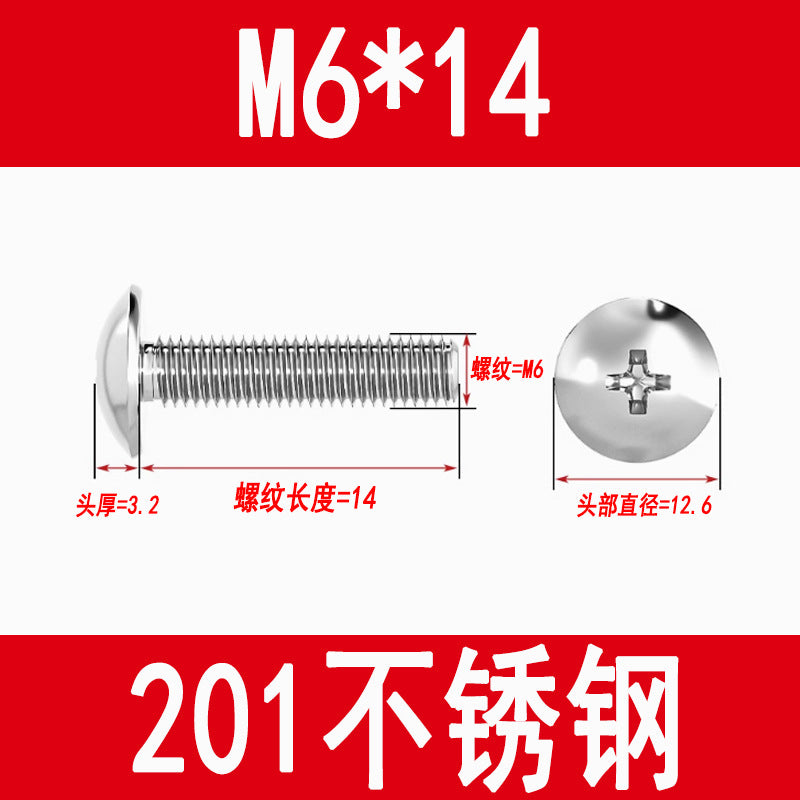 201 Stainless Steel Large Flat Head Screws Tm Mushroom Head Screws Cross Umbrella Head Machine Screws M3M4M5M6
