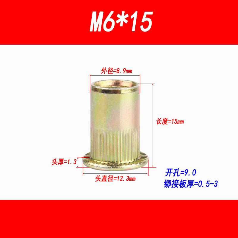 Factory direct sales of flat head rivet nuts, vertical groove rivet nuts, round head rivet nuts, pull nuts, pull mortises, pull nut M3 M4 M5 M6 M8 M10M