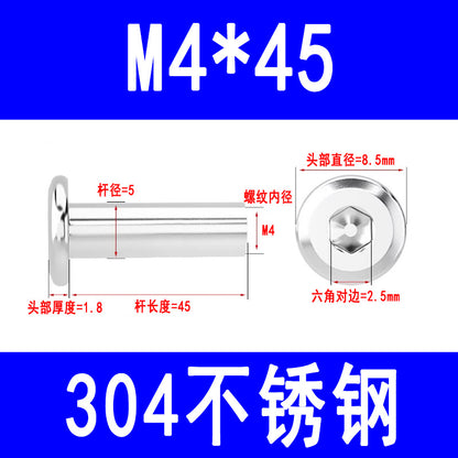 304 Stainless Steel Flat Head Beveled Hex Socket Nuts for Furniture Parting and Clamping M3 M4 M5 M6 M8