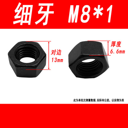 Black 8.8 grade hexagonal nut, high strength, external hexagonal screw cap, fine thread M6, M8, M10, M12, M16, M20