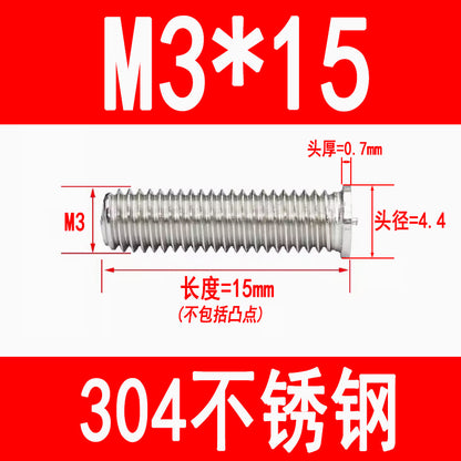 PT type 304 stainless steel welded screws, including welded studs, spot welded studs, and welded bolts (M3, M4, M5, M6, M8).